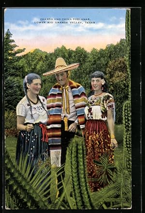 Postcard Lower Rio Grande Valley, Texas, Charro and China Poblanas