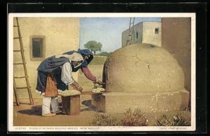 Postcard New Mexico, Pueblo Women baking bread