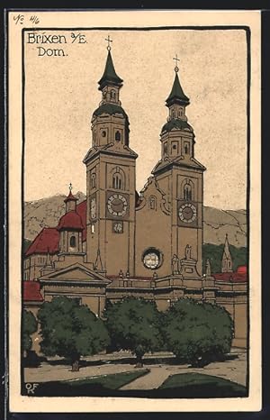 Steindruck-Ansichtskarte Brixen, Dom vom Park aus gesehen