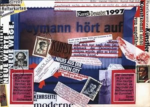 Bild des Verkufers fr Kunst kommt nicht von ungefhr. Mail-Art Collage auf Pappe. (Wien 1997 - Poststempel). Beidseitig bearbeitet. Zweimal 28,5 x 20,5, zusammen 28,5 x 41 cm. zum Verkauf von Georg Fritsch Antiquariat