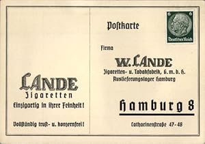 Ansichtskarte / Postkarte Reklame, W. Lande Zigaretten- und Tabakfabrik GmbH Hamburg, Bestellkarte