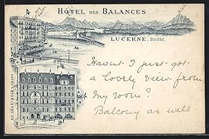 Lithographie Lucerne, Hotel des Balances, Bes. Ad. Zähringer