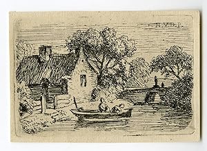 Antique Master Print-LANDSCAPE WITH 2 FIGURES-ROWBOAT-Van der Poorten-c.1846