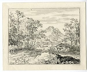 Antique Master Print-LANDSCAPE-WOODEN HUT-PEAK-Van Everdingen-1631-1675