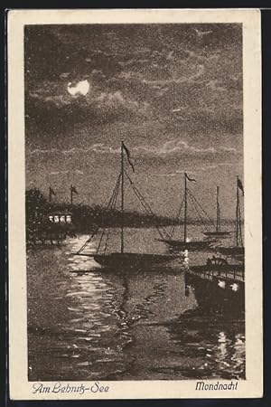 Bild des Verkufers fr Ansichtskarte Lehnitz, Lehnitzsee, Mondnacht zum Verkauf von Bartko-Reher