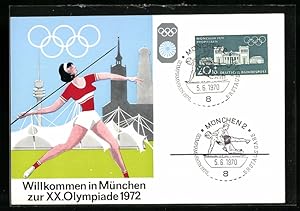 Ansichtskarte München, XX. Olympiade 1972, Frauen Speer-Weitwurf