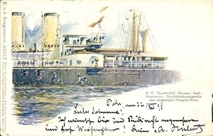 Künstler Litho Österreichisches Kriegsschiff, Kronprinzessin Erzherzogin Stephanie, Turmschiff