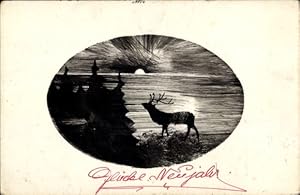 Ansichtskarte / Postkarte Glückwunsch Neujahr, Hirsch, Sonnenuntergang