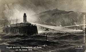 Künstler Ansichtskarte / Postkarte Dover South East, Angriff Deutscher U Boote in der Nacht, 12. ...