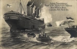 Künstler Ansichtskarte / Postkarte Deutsches Kriegsschiff SMS Wilhelm der Große, Britisches Schla...