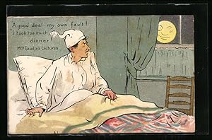 Seller image for Knstler-Ansichtskarte Mann schaut schlaflos auf den Vollmond for sale by Bartko-Reher