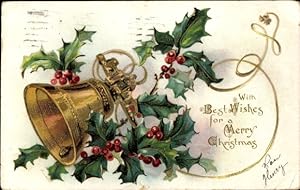 Ansichtskarte / Postkarte Glückwunsch Weihnachten, Stechpalme, Glocke
