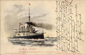 Litho Österreichisches Kriegsschiff SMS Wien, Panzerschiff, KuK Marine