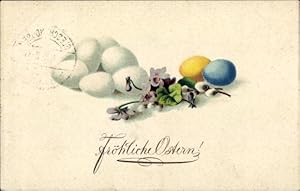 Ansichtskarte / Postkarte Glückwunsch Ostern, Ostereier, Weidenkätzchen, Weidenkätzchen
