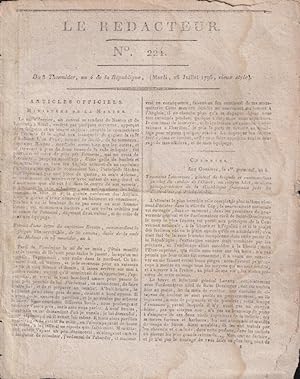 Imagen del vendedor de Le Rdacteur n 224 du 8 thermidor an IV (16 juillet 1796) a la venta por Librairie Lalibela