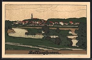 Steindruck-Ansichtskarte Kellinghusen, Ortsansicht aus der Ferne