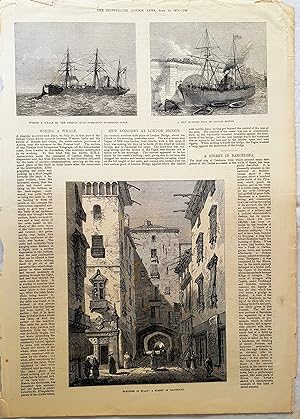 Antigua Xilografía - Old Xilography : SKETCHES IN SPAIN: A STREET OF BARCELONA. 1873