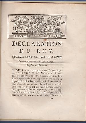 Seller image for Declaration du roy, concernant le port d'armes. 25 aot 1737 for sale by Librairie Lalibela