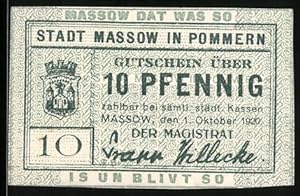 Seller image for Notgeld Massow in Pommern 1920, 10 Pfennig, Wappen und Einigkeitsspruch for sale by Bartko-Reher