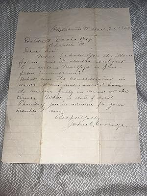 1904 Signed Vermont Letter from Father of President Calvin Coolidge on Moor Farm