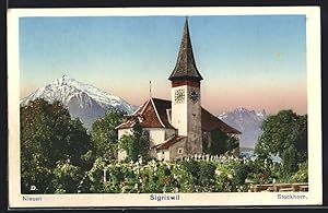 Ansichtskarte Sigriswil, Kirche vor Niesen und Stockhorn