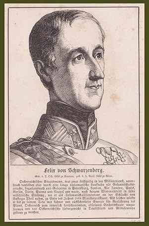 Felix von Schwarzenberg Böhmisch Krumau Principe politico Incisione 1857 Wigand