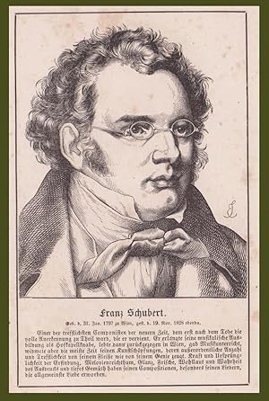 Franz Schubert Vienna compositore Austria Lieder Incisione 1857 Wigand
