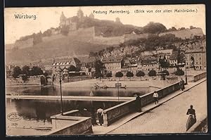 Bild des Verkufers fr Ansichtskarte Wrzburg, Blick auf Festung Marienberg, Ansicht von der alten Mainbrcke aus zum Verkauf von Bartko-Reher