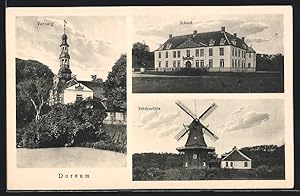 Ansichtskarte Dornum, Peldemühle, Schloss, Vorburg, Windmühle