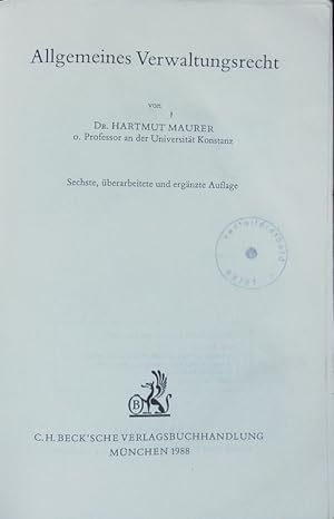 Bild des Verkufers fr Allgemeines Verwaltungsrecht. zum Verkauf von Antiquariat Bookfarm