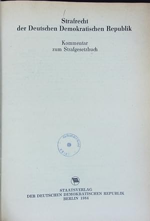Image du vendeur pour Strafrecht der Deutschen Demokratischen Republik. mis en vente par Antiquariat Bookfarm