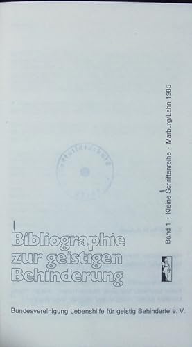 Bild des Verkufers fr Bibliographie zur geistigen Behinderung. zum Verkauf von Antiquariat Bookfarm