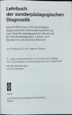 Bild des Verkufers fr Lehrbuch der sonderpdagogischen Diagnostik. zum Verkauf von Antiquariat Bookfarm