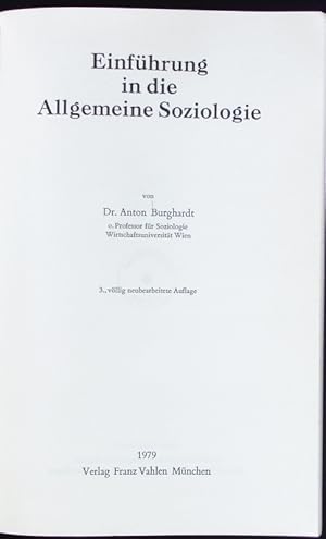 Bild des Verkufers fr Einfhrung in die Allgemeine Soziologie. zum Verkauf von Antiquariat Bookfarm