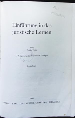 Seller image for Einfhrung in das juristische Lernen. for sale by Antiquariat Bookfarm