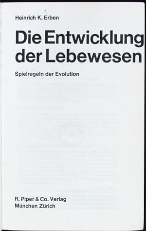 Seller image for Die Entwicklung der Lebewesen. for sale by Antiquariat Bookfarm