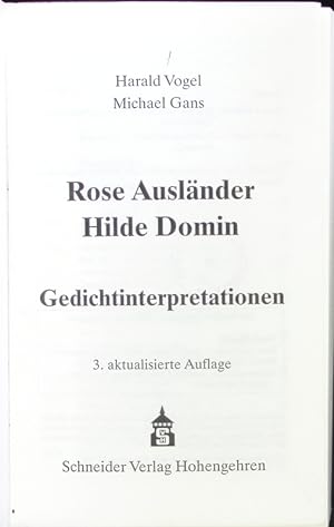 Image du vendeur pour Rose Auslnder - Hilde Domin. mis en vente par Antiquariat Bookfarm