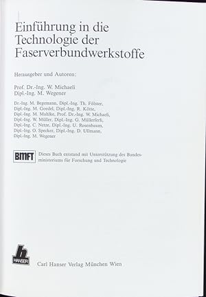 Seller image for Einfhrung in die Technologie der Faserverbundwerkstoffe. for sale by Antiquariat Bookfarm