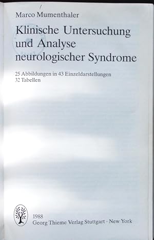 Bild des Verkufers fr Klinische Untersuchung und Analyse neurologischer Syndrome. zum Verkauf von Antiquariat Bookfarm