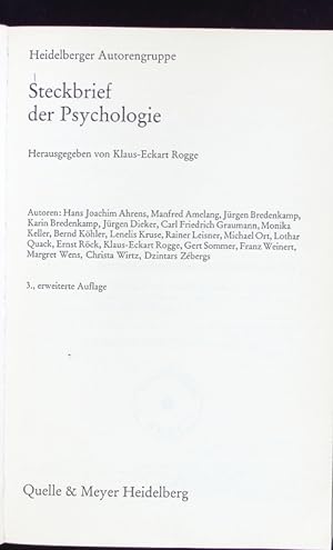 Bild des Verkufers fr Steckbrief der Psychologie. zum Verkauf von Antiquariat Bookfarm