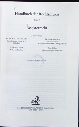 Bild des Verkufers fr Handbuch der Rechtspraxis, Bd. 7: Registerrecht. zum Verkauf von Antiquariat Bookfarm