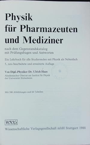 Bild des Verkufers fr Physik fr Pharmazeuten und Mediziner. zum Verkauf von Antiquariat Bookfarm