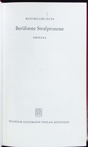 Bild des Verkufers fr Berhmte Strafprozesse. Amerika. zum Verkauf von Antiquariat Bookfarm