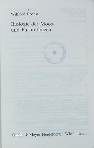 Bild des Verkufers fr Biologie der Moos- und Farnpflanzen. zum Verkauf von Antiquariat Bookfarm