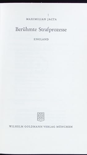 Bild des Verkufers fr Berhmte Strafprozesse. England. zum Verkauf von Antiquariat Bookfarm