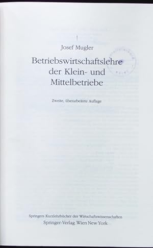 Seller image for Betriebswirtschaftslehre der Klein- und Mittelbetriebe. for sale by Antiquariat Bookfarm