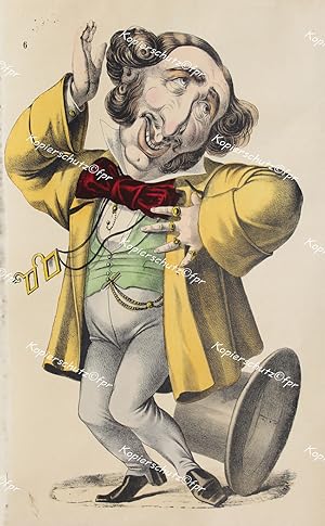 "Jacques Offenbach" originale, kolorierte Lithographie ca. 34x22cm (Darstellung) auf Papier (39x2...