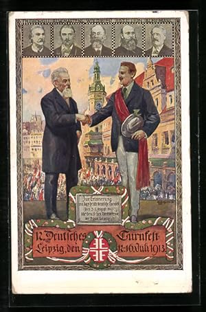 Bild des Verkufers fr Ansichtskarte Leipzig, 12. Deutsches Turnfest, Juli 1913, Karte Nr. 5, Herz und Hand dem Vaterland zum Verkauf von Bartko-Reher