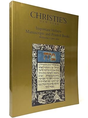 Important Hebrew Manuscripts and Printed Books from the Library of the London Beth Din. 23 June 1999