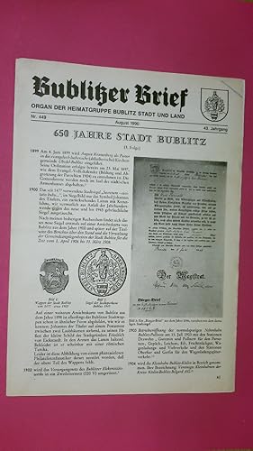 BUBLITZER BRIEF NR 449 AUGUST 1990 43. JAHRGANG. Organ der Heimatgruppe Bublitz Stadt und Land